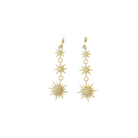 Gold with faux diamonds dangle starburst earrings. "Versailles"