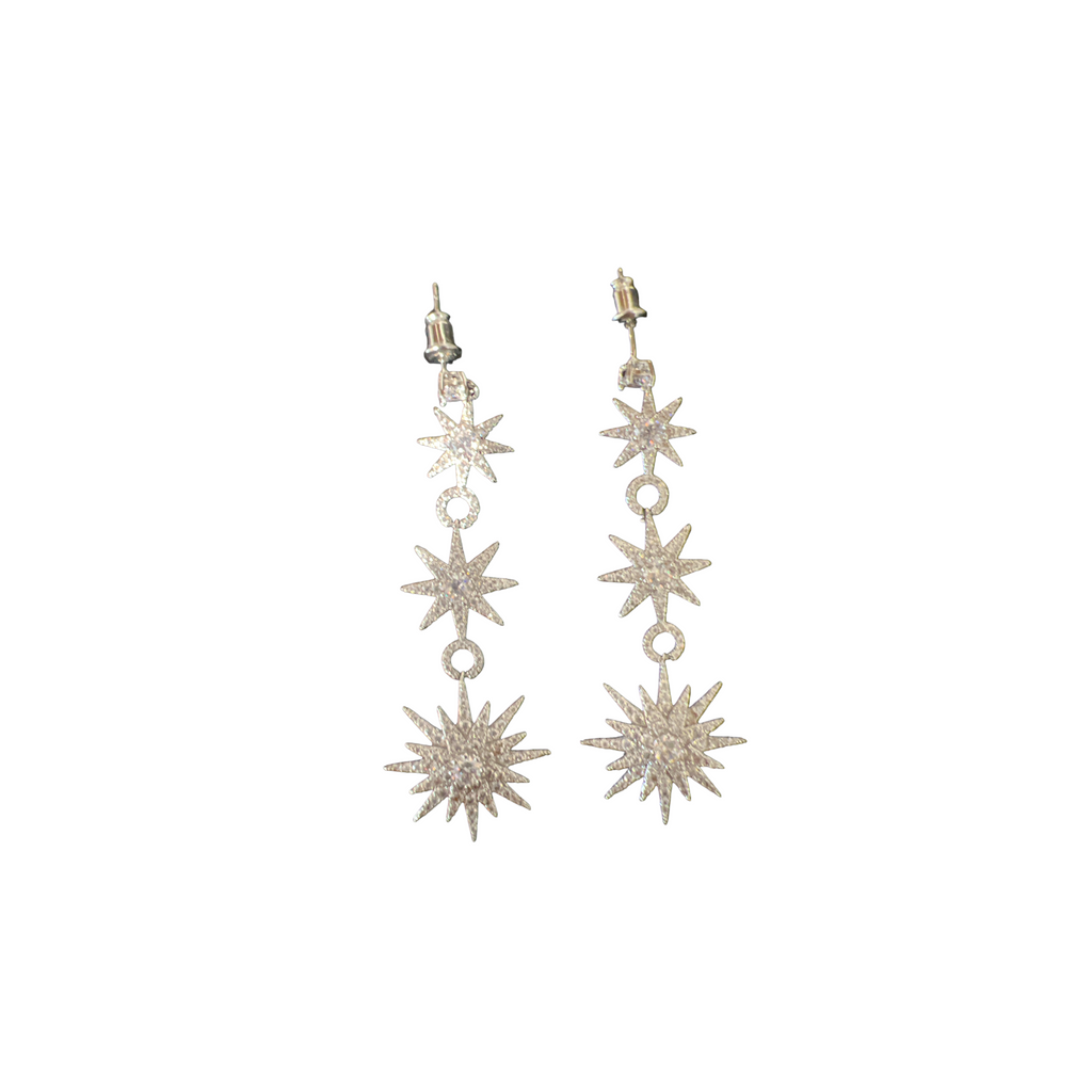 "Versailles" faux diamonds on silvertone starburst earrings at Maison K
