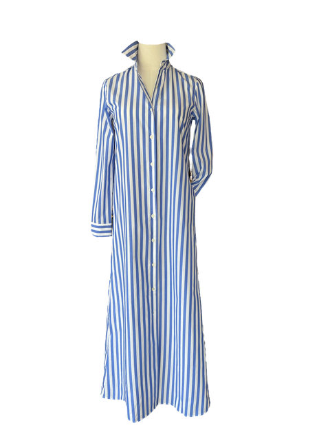 Azure Striped Cotton Shirt Dress